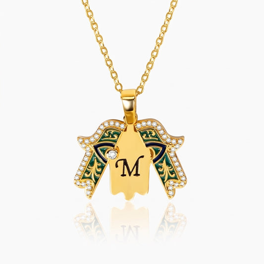 personalized initial gold hamsa necklace