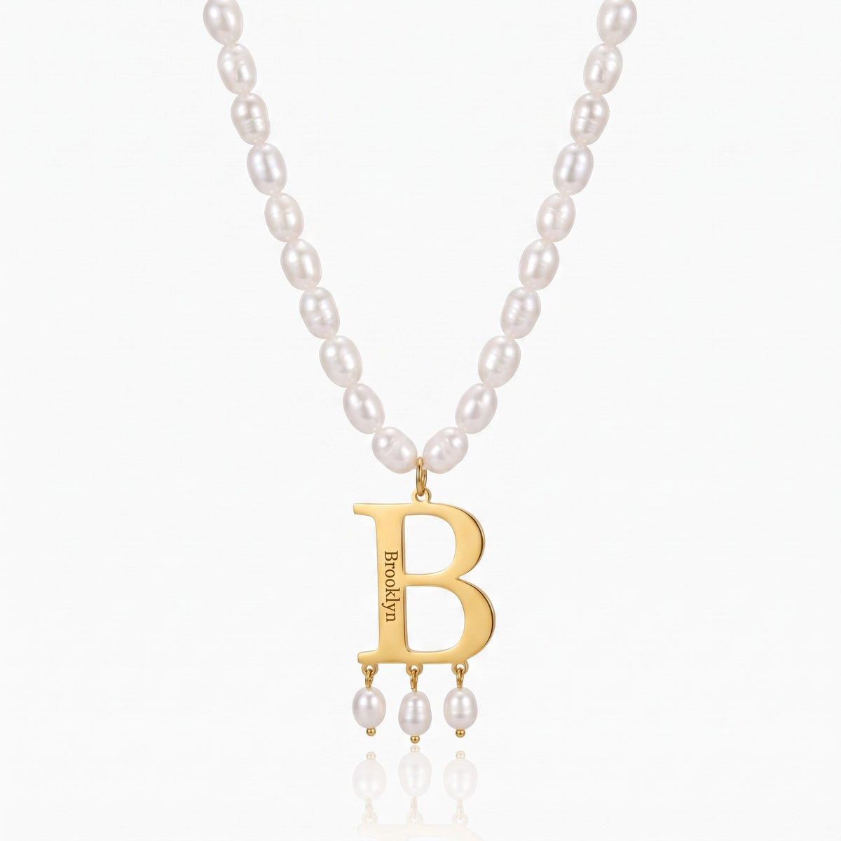 pearl necklace with custom initial charm
