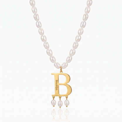 pearl necklace with custom initial charm