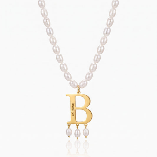 pearl necklace with custom initial charm
