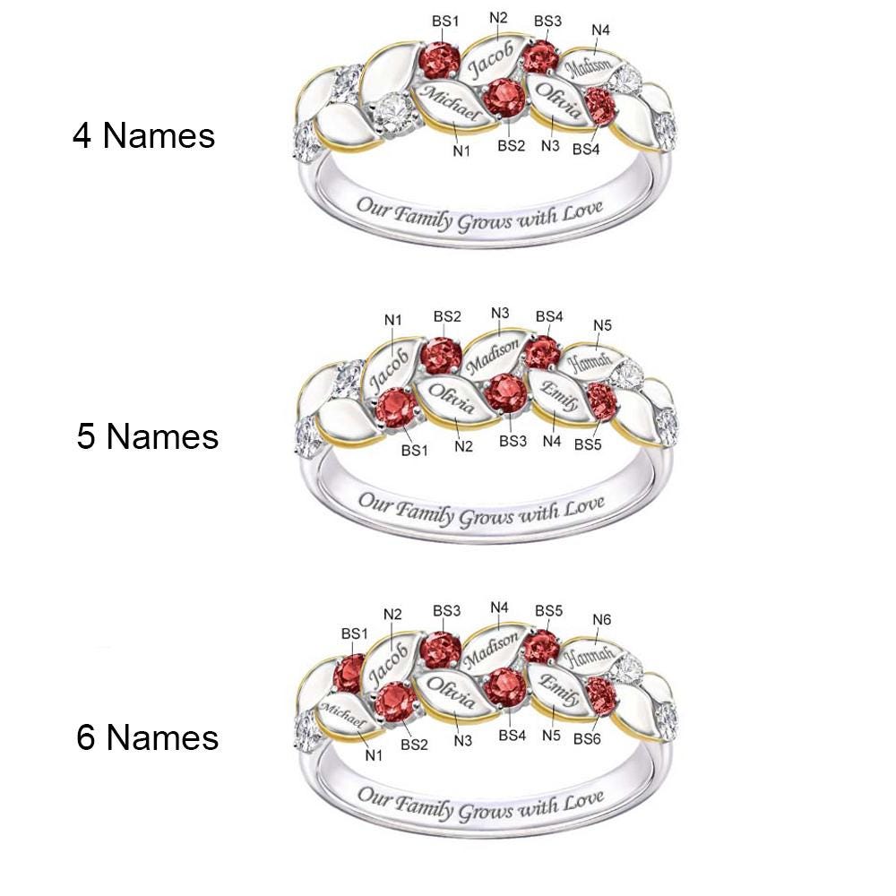 Personalized Leaf Ring with Birthstones and Names
