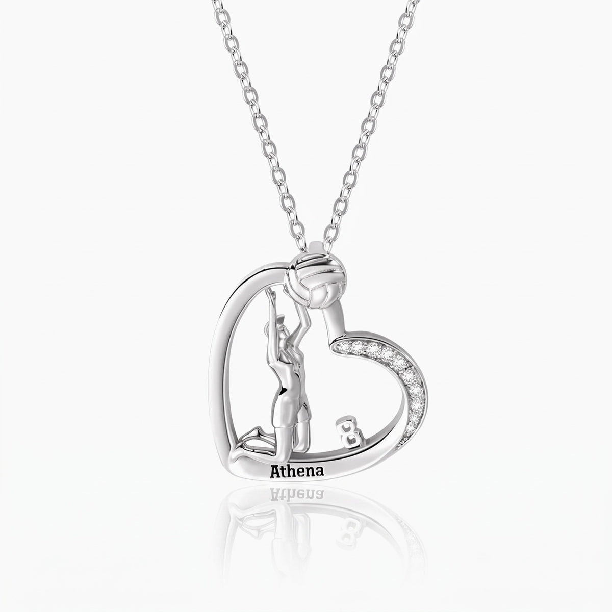 personalized volleyball girls heart necklace