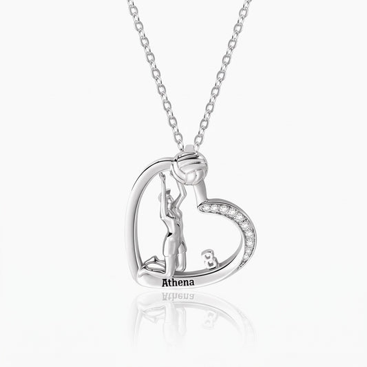 personalized volleyball girls heart necklace