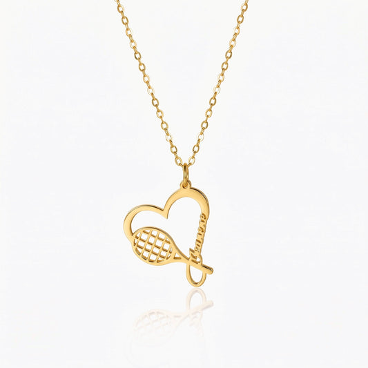 personalized name tennis racket heart necklace