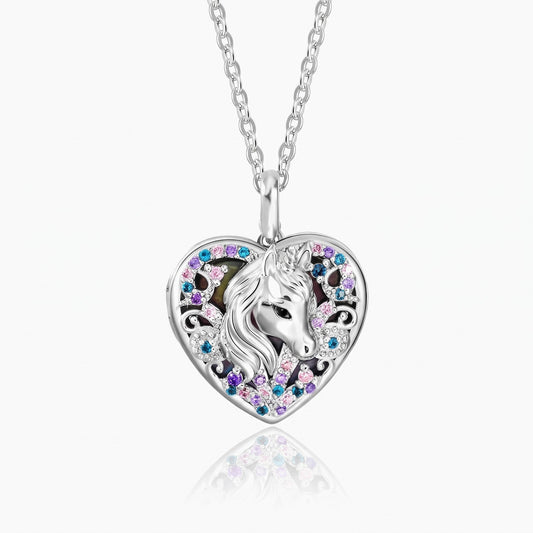 custom unicorn rhinestone heart locket with photo