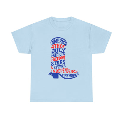 4th of July Cowboy Boot Words Graphic T-Shirt