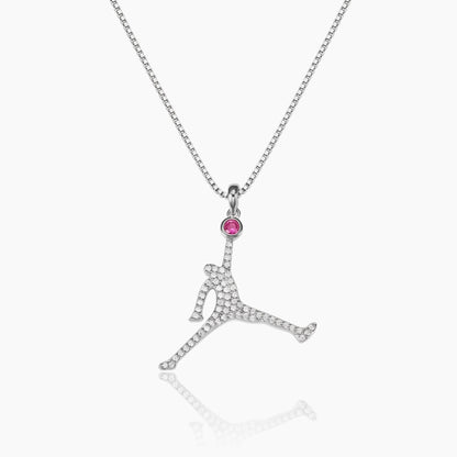basketball player necklace with custom birthstone