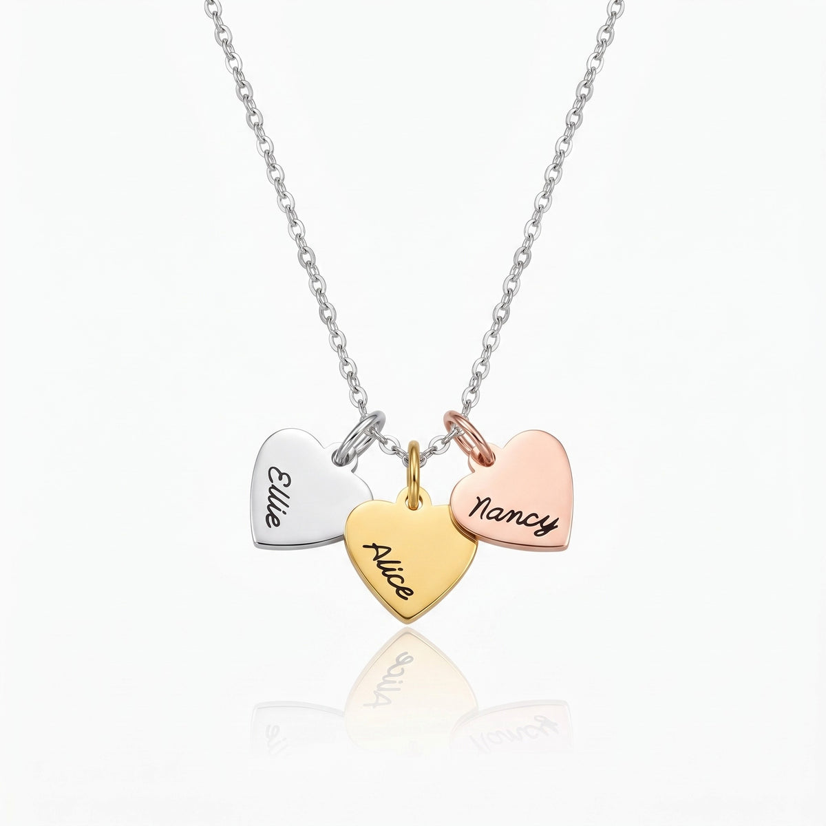 personalized family names heart charm necklace