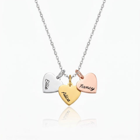 Collana famiglia con nomi e cuori personalizzata