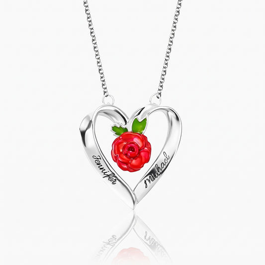 personalized names rose heart necklace