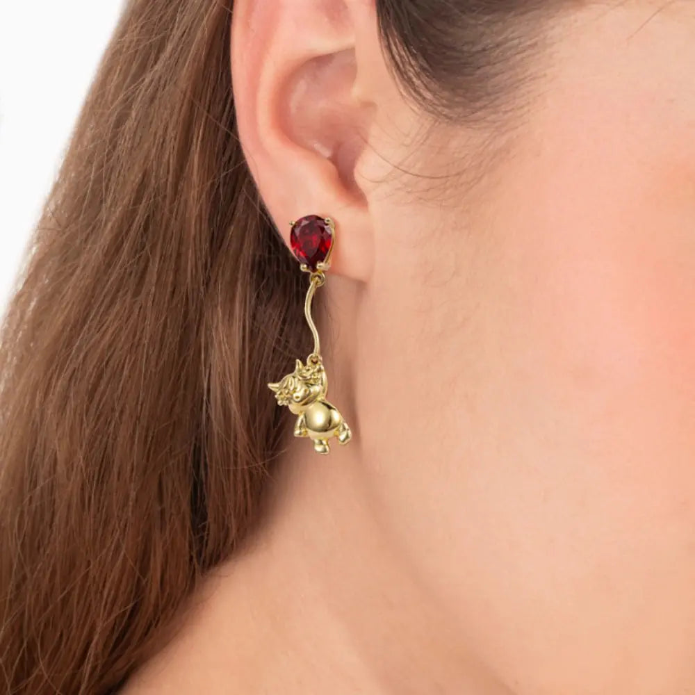 Highland Cow Stud Earrings with Balloon Birthstone