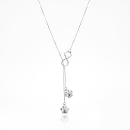 custom initial paw print infinity necklace