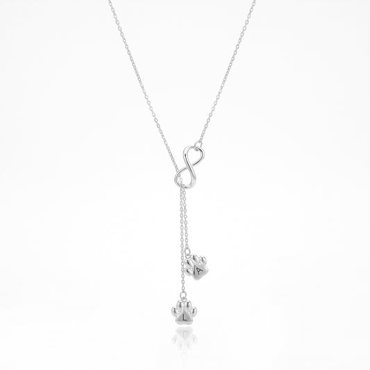 custom initial paw print infinity necklace