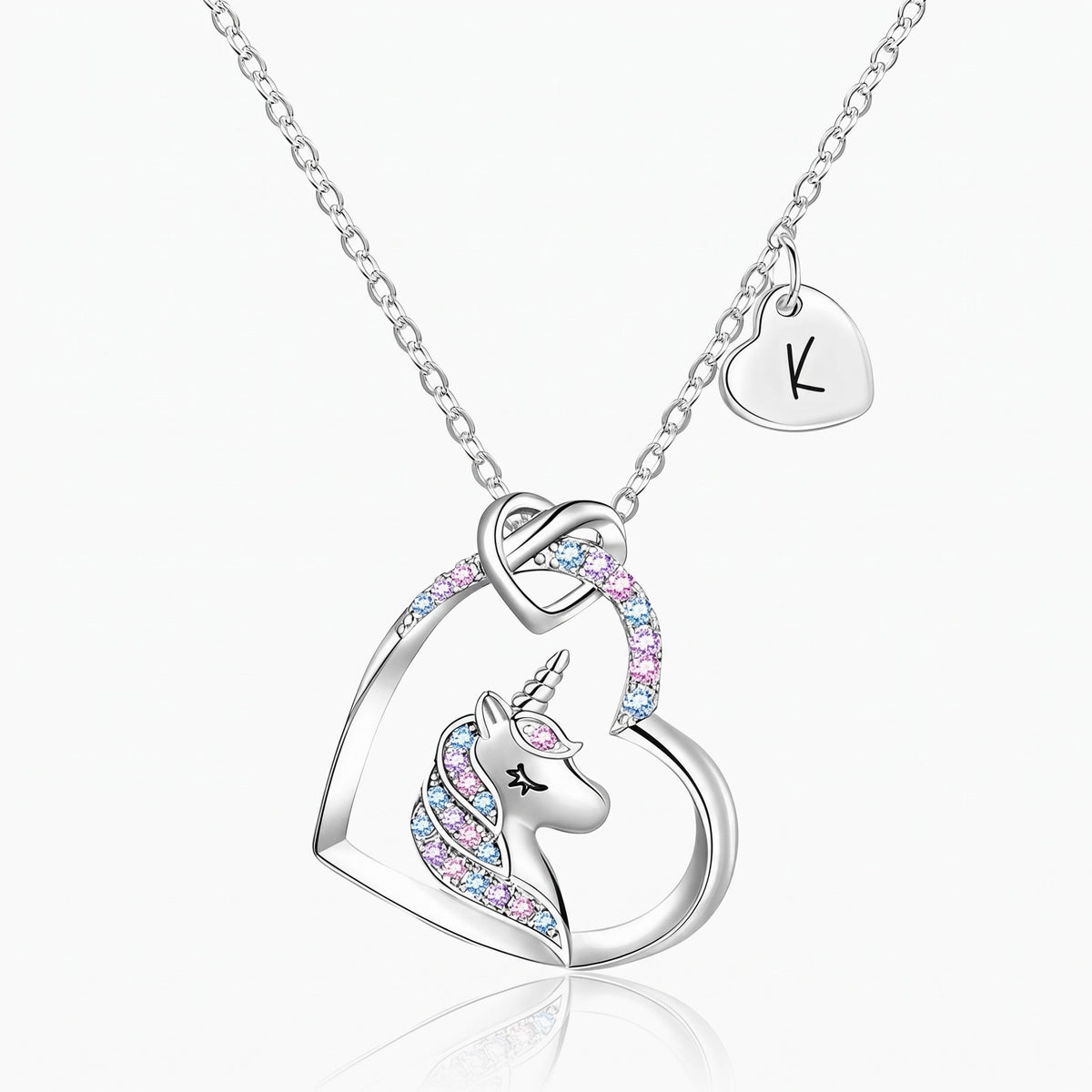 unicorn heart necklace with custom initial
