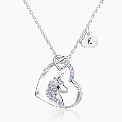 unicorn heart necklace with custom initial