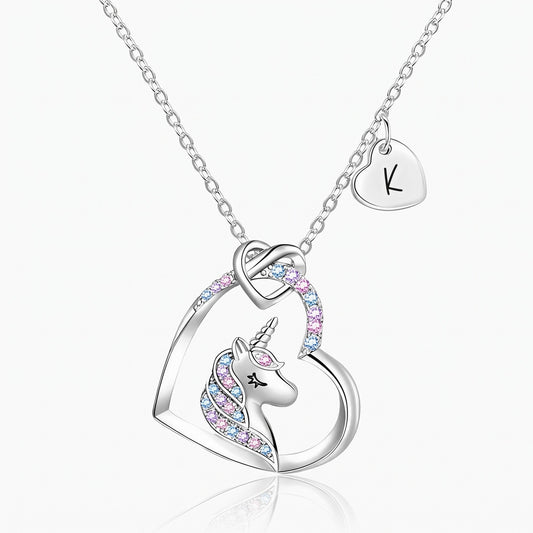 unicorn heart necklace with custom initial