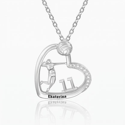personalized volleyball heart necklace