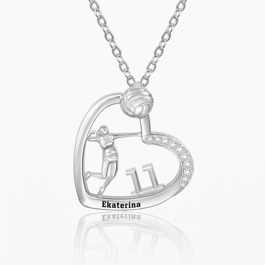 personalized volleyball heart necklace