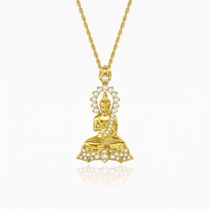gold buddha necklace with zircon crytsal detailing