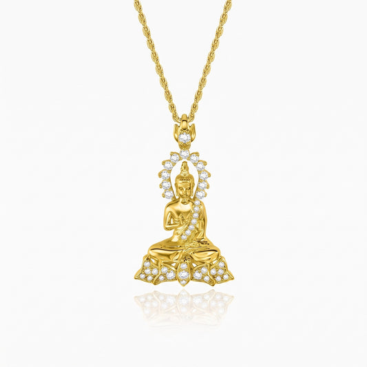 gold buddha necklace with zircon crytsal detailing
