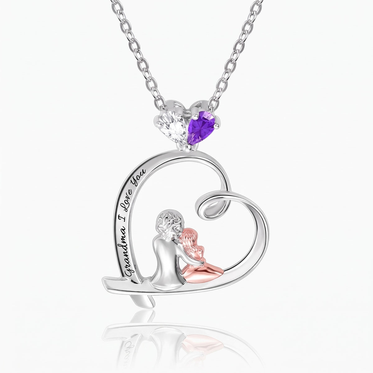 personalized mother and daughter heart necklace