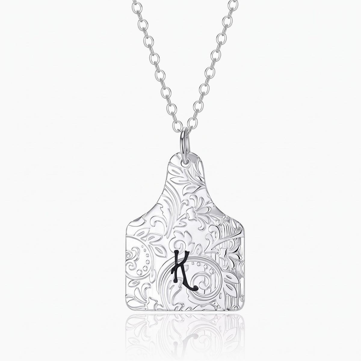 cattle tag necklace with custom initial logo