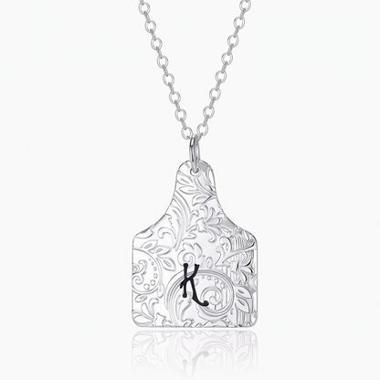 cattle tag necklace with custom initial logo