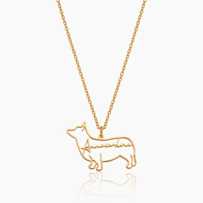 pet breed silhouette necklace with pet name