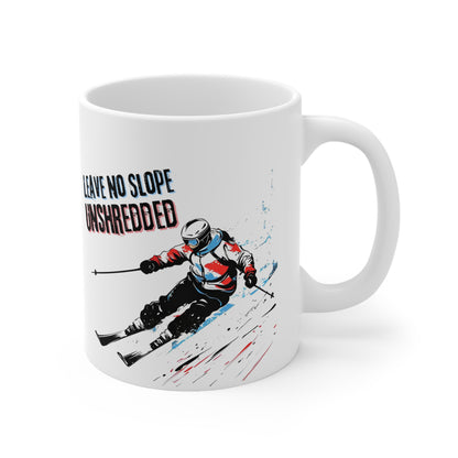 Left No Slope Unshredded, Ski Expert Themed Quote 11oz Ceramic Mug