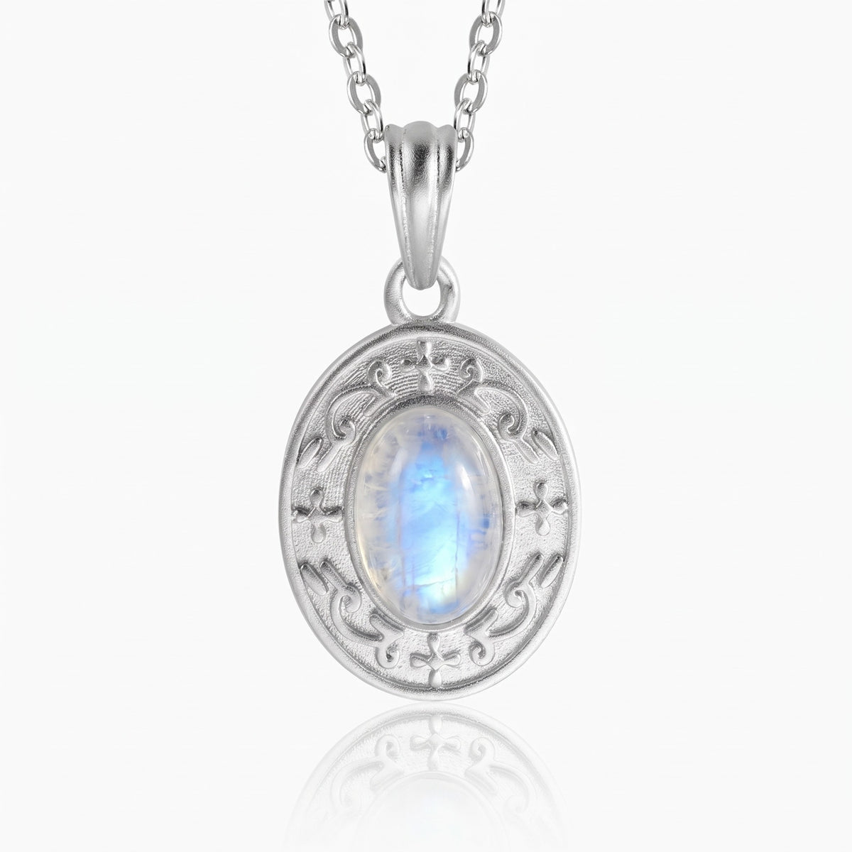 moonstone charm necklace with custom backside engraving