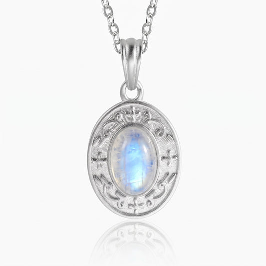 moonstone charm necklace with custom backside engraving