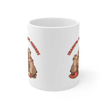 Thankful for Capy-friends, Thanksgiving Kawaii Capybaras 11oz Ceramic Mug
