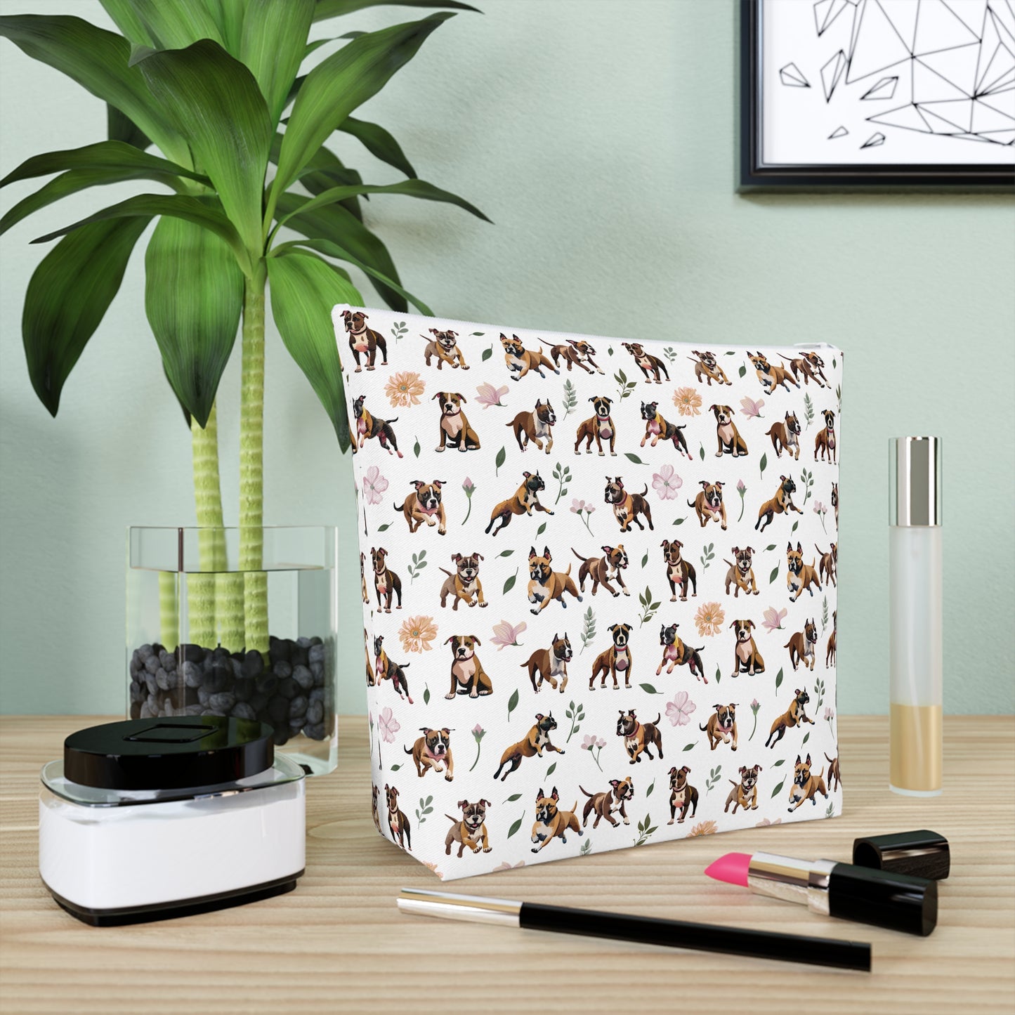Staffordshire Bull Terrier Print Cotton Cosmetic Bag/Makeup Travel Pouch