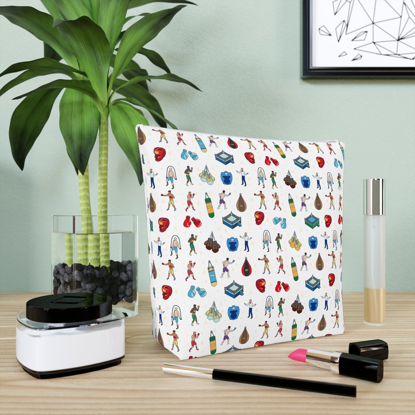 Boxing Print Cotton Cosmetic Bag/Makeup Organizer & Travel Pouch