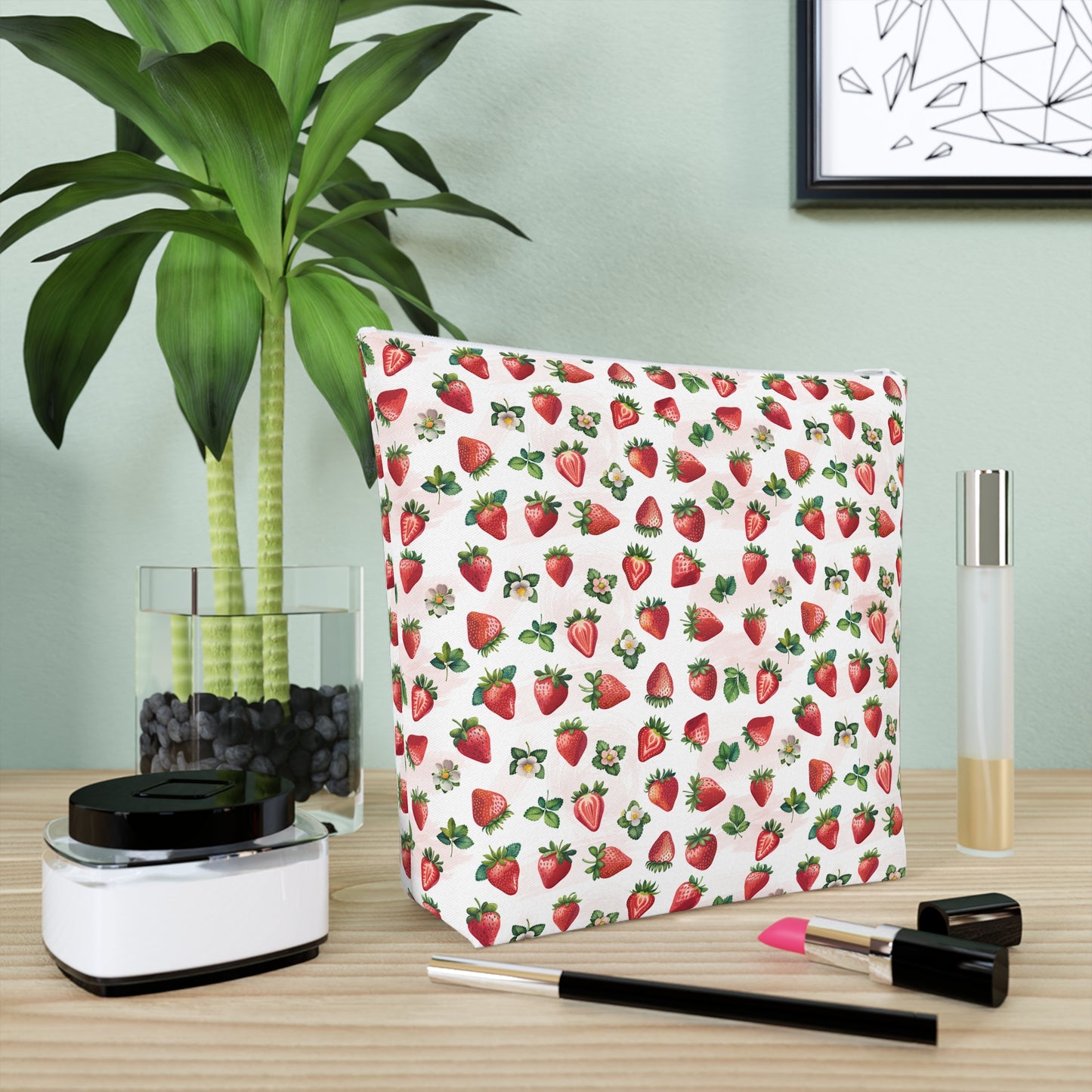 Strawberry Print Cotton Cosmetic Bag/Makeup Travel Pouch