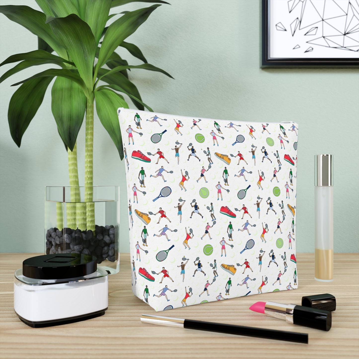 Tennis Print Cotton Cosmetic Bag/Makeup Organizer & Travel Pouch