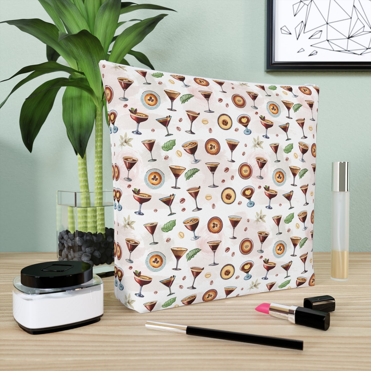 Espresso Martini Print Cotton Cosmetic Bag/Makeup Travel Pouch