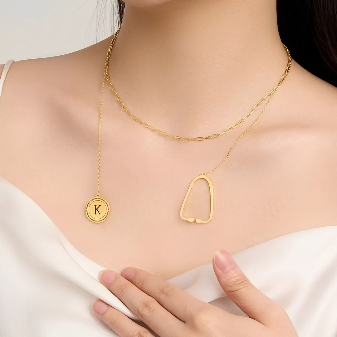 Personalized Stethoscope Necklace with Initial, Gold Nurse Necklace