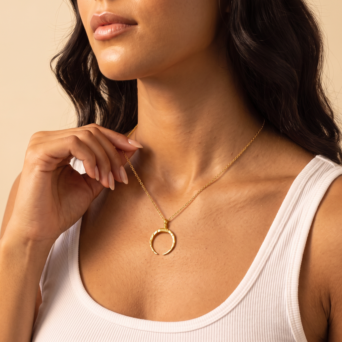 Wedding Ring Necklace with Hammered Pendant