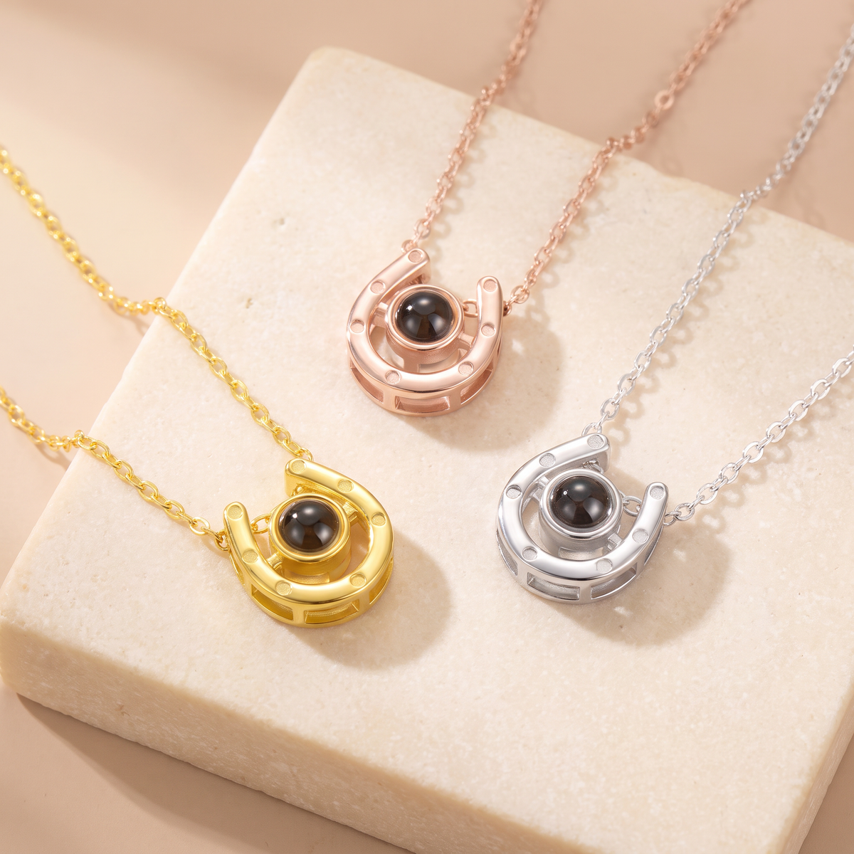Horseshoe Picture Projection Necklace with Customized Photo