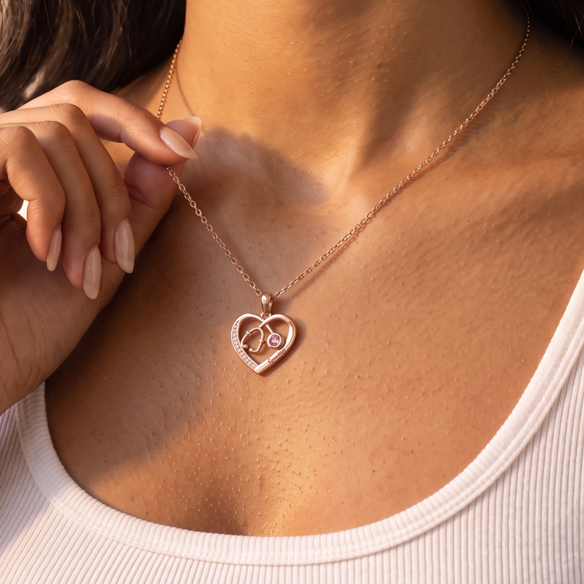 Collana stetoscopio con nome e pietra portafortuna