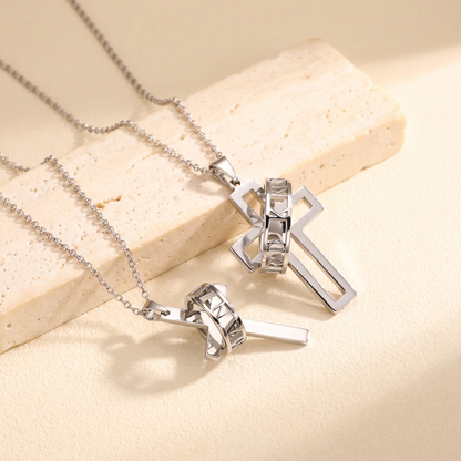 Couple Cross Necklaces with Custom Name Ring