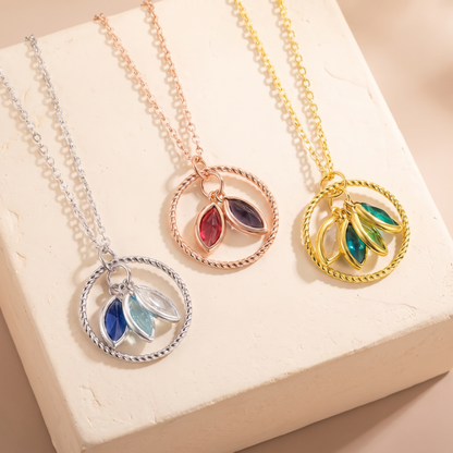 Custom Family Birthstones Circle Pendant Necklace