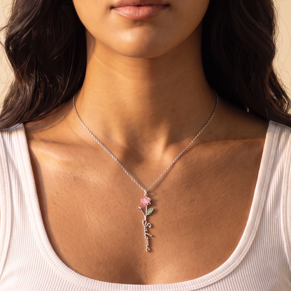 Collana con nome e fiore del mese di nascita personalizzata