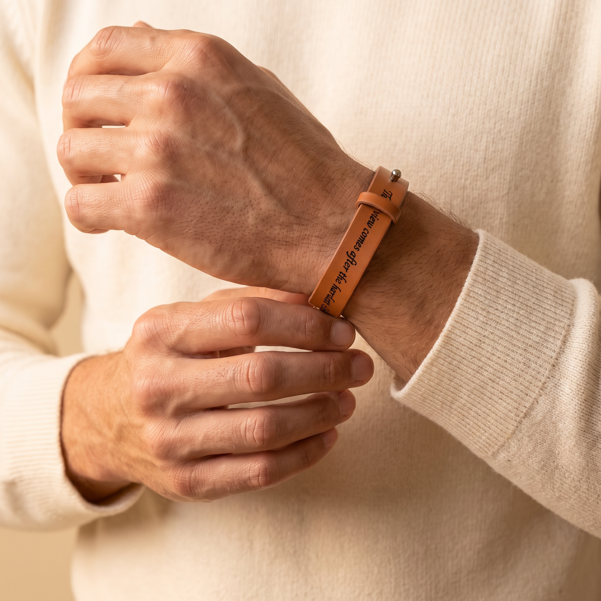 Customized Adjustable Forest & Mountain Vegan Leather Bracelet