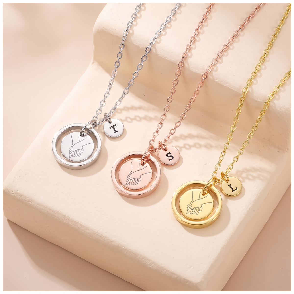Holding Hands Necklaces with Custom Initials