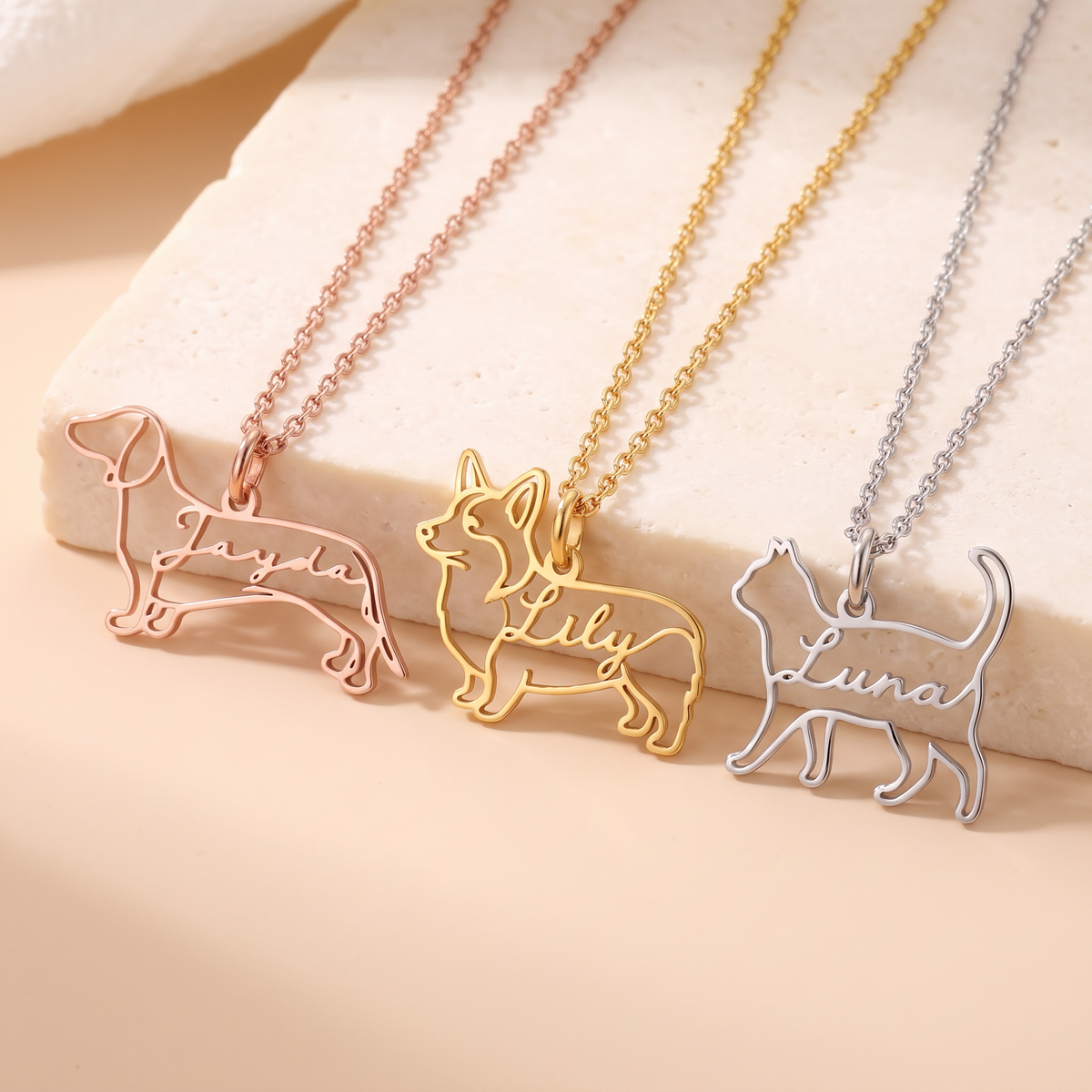 Dog/Cat Breed Silhouette Necklace with Pet Name