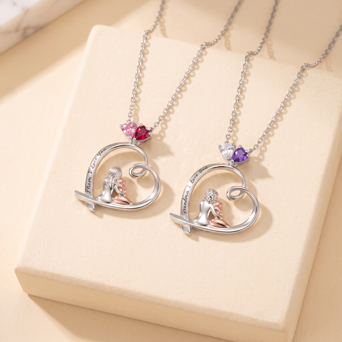 Personalized Mother and Daughter Heart Necklace