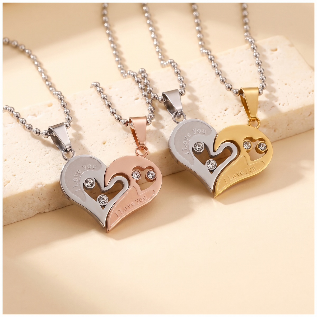 Interlocking Couple's Heart Necklace with Custom Engraving