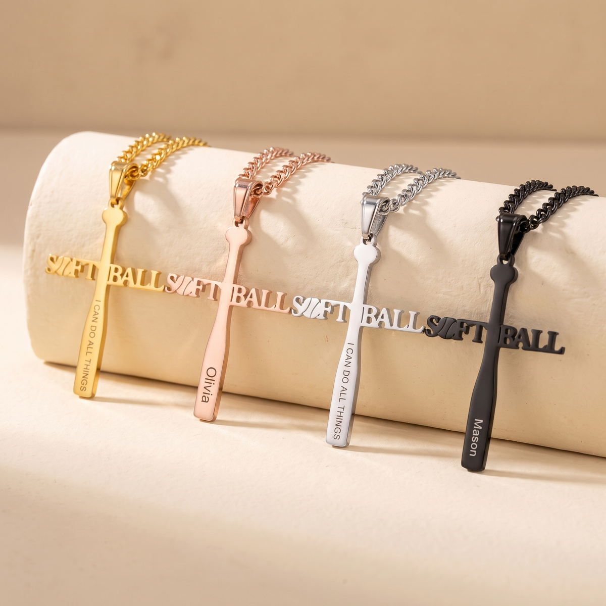 Softball/Baseball Cross Necklace with Custom Name